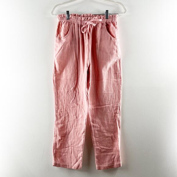 Olivaceous High Rise Cotton Gauzy Pull On Beach Straight Leg Pants Pink Medium - Picture 2 of 7